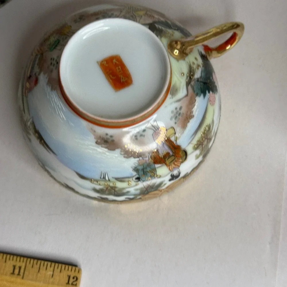 Vintage 5-Pc Kutani Japanese Eggshell Porcelain Teacup & Bread‎ Plates Gold Gilt
